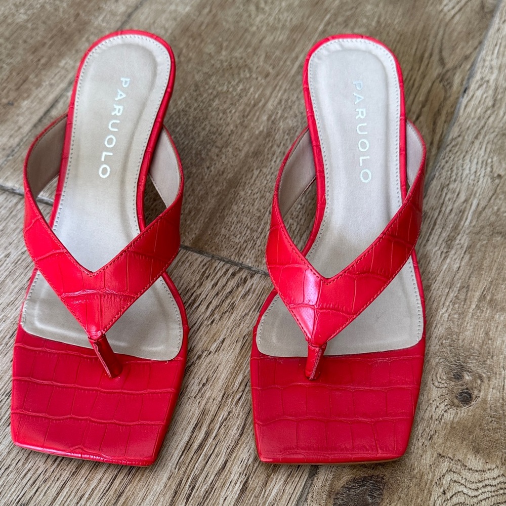 Red Croc-Embossed Women's Sandals